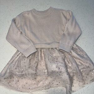 Baby Gap Chic Beige Knit Dress with Tulle Skirt